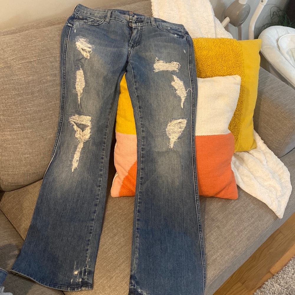 7 for All Mankind Distressed Flare Leg Jeans - 28P